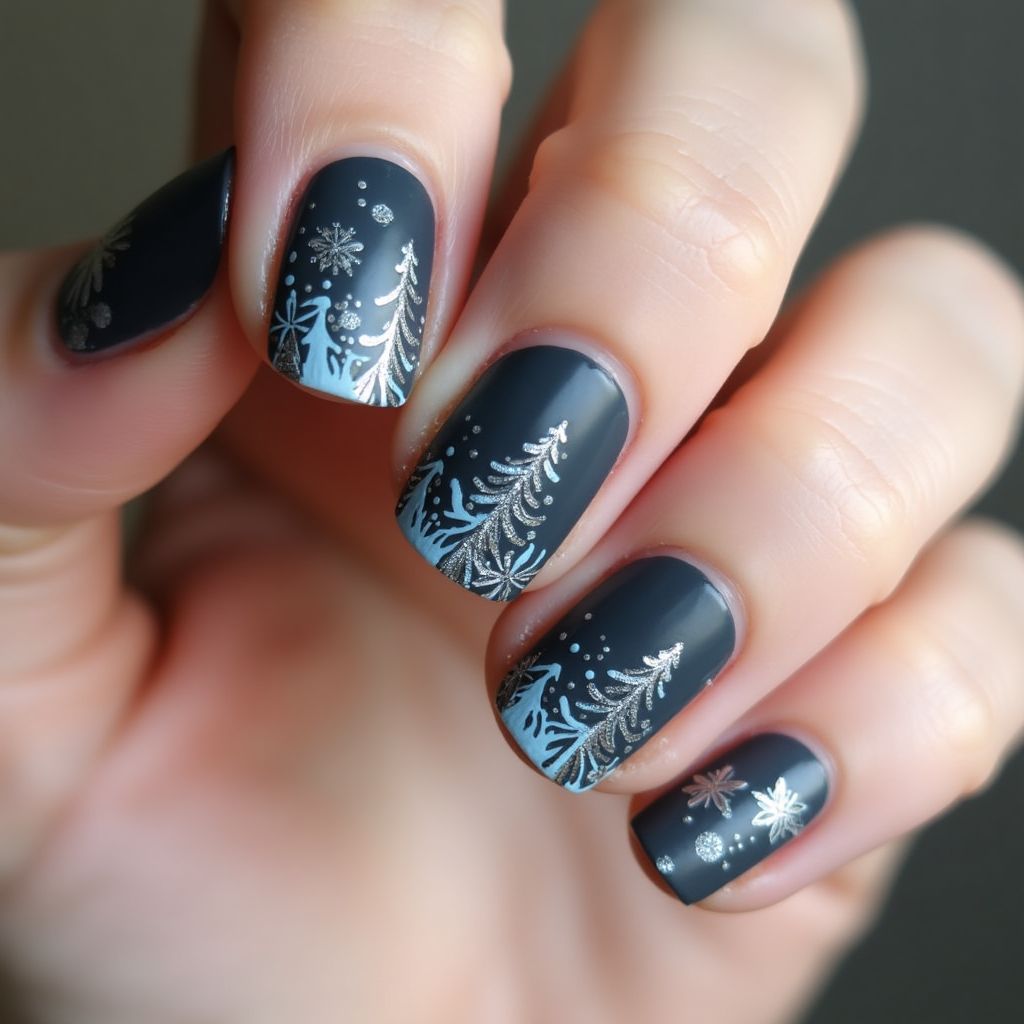Charcoal Gray Winter Nail Design