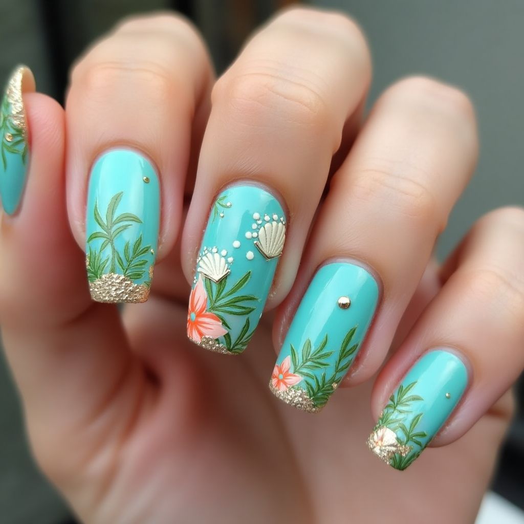 Turquoise Summer Nail Design