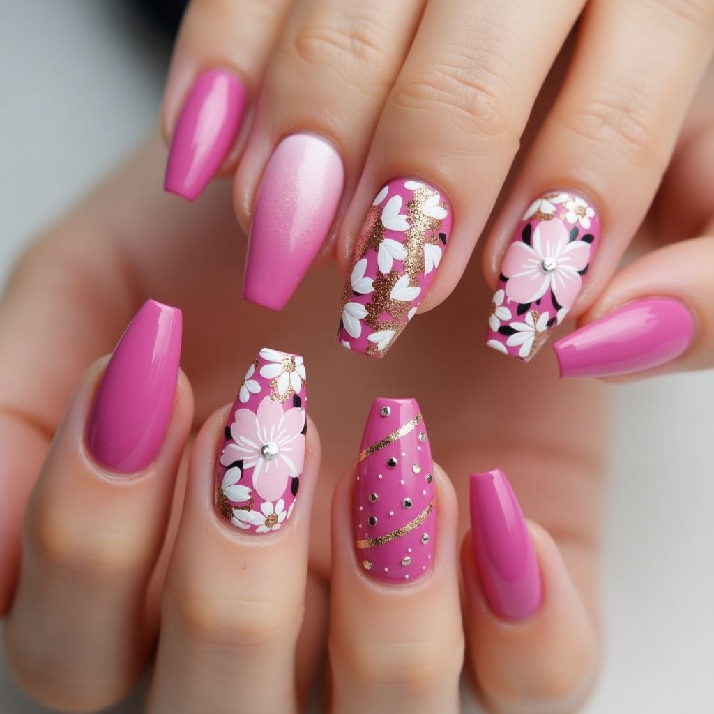 Fuchsia Spring Nail Design