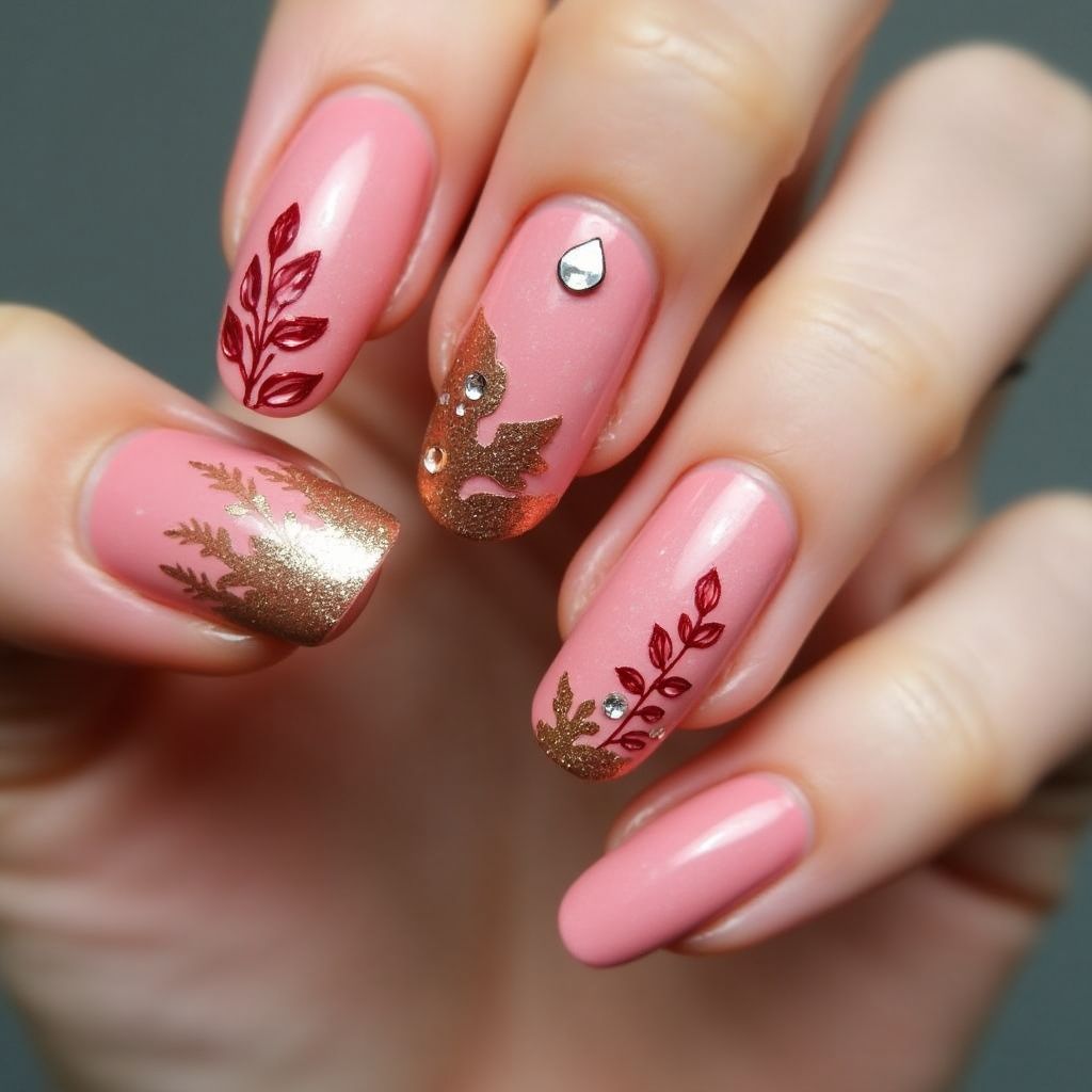 Hot Pink Autumn Nail Design