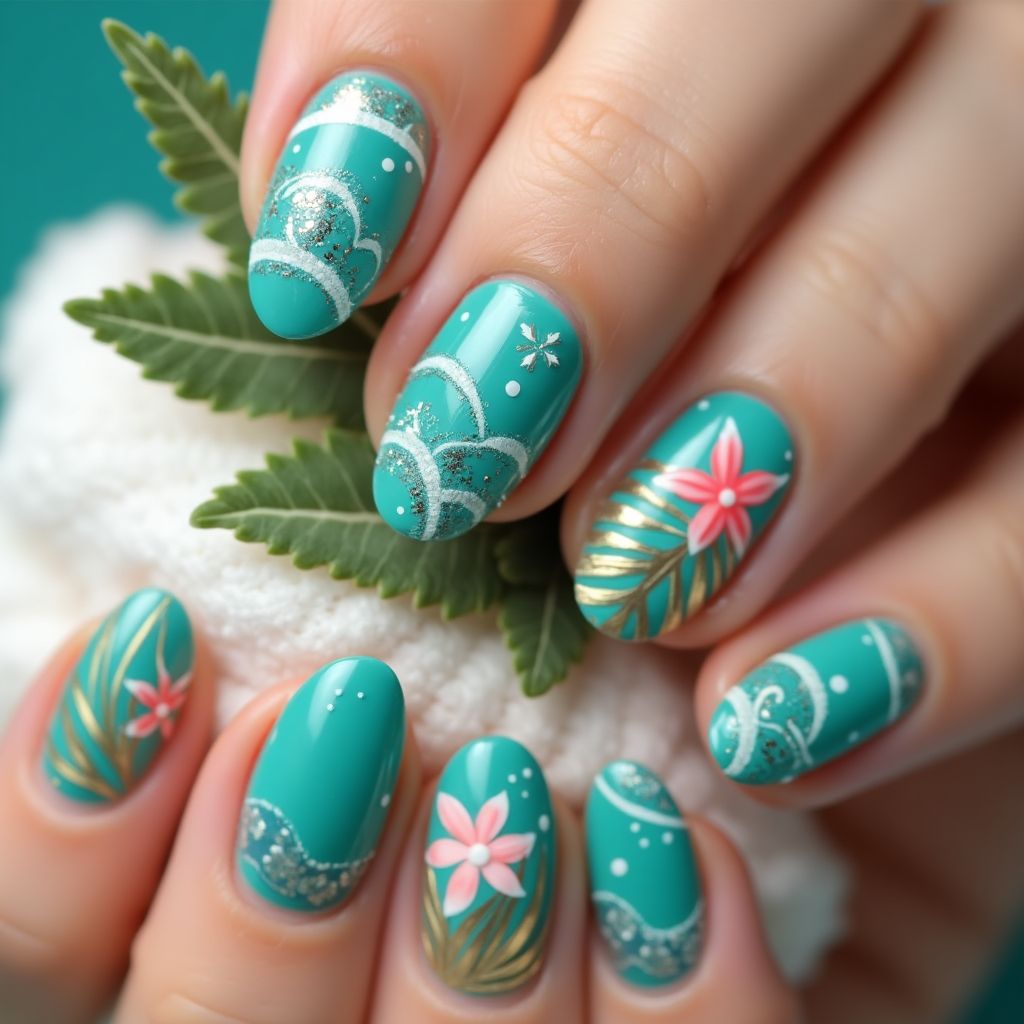 Teal Summer Nail Design