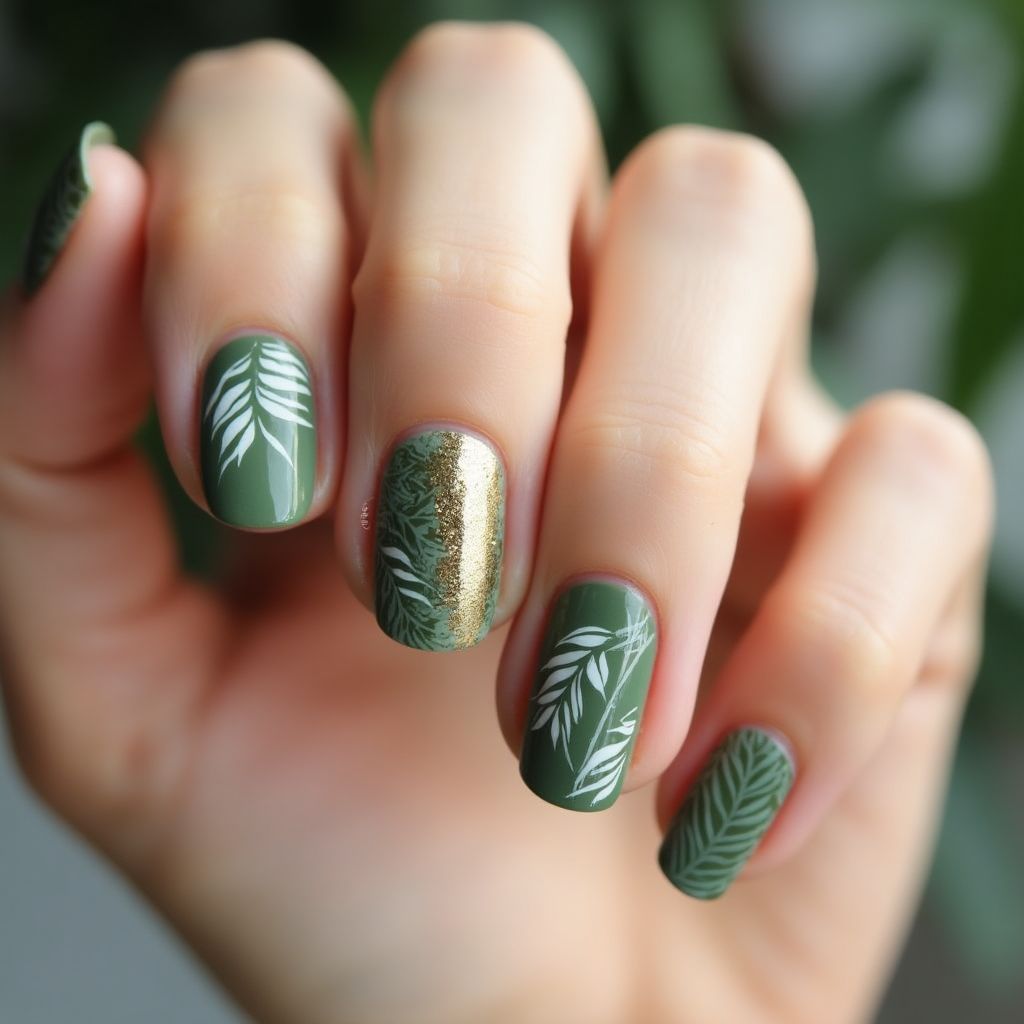 Olive Green Summer Nail Design