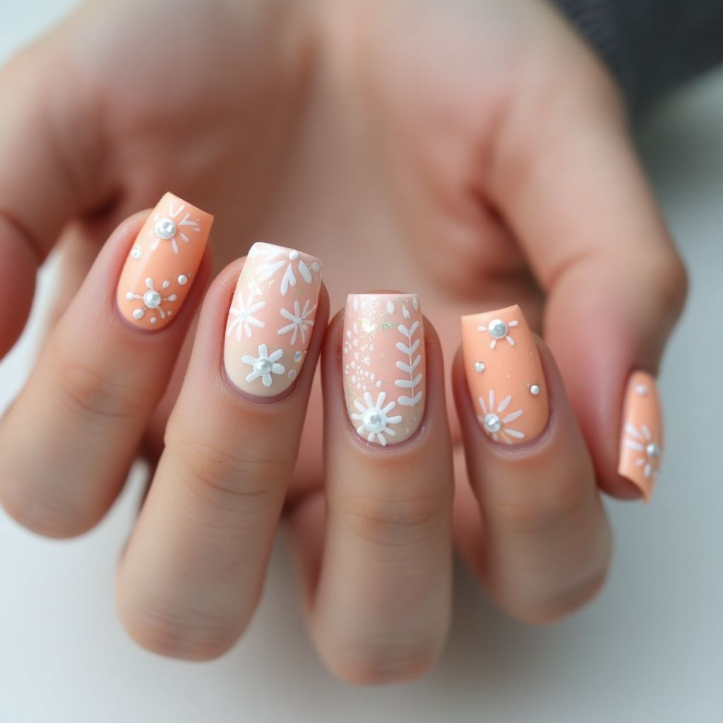 Peach Winter Nail Design