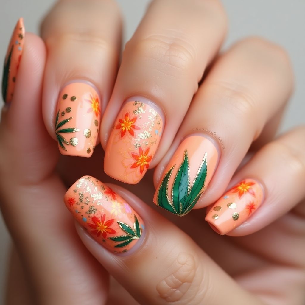Peach Summer Nail Design