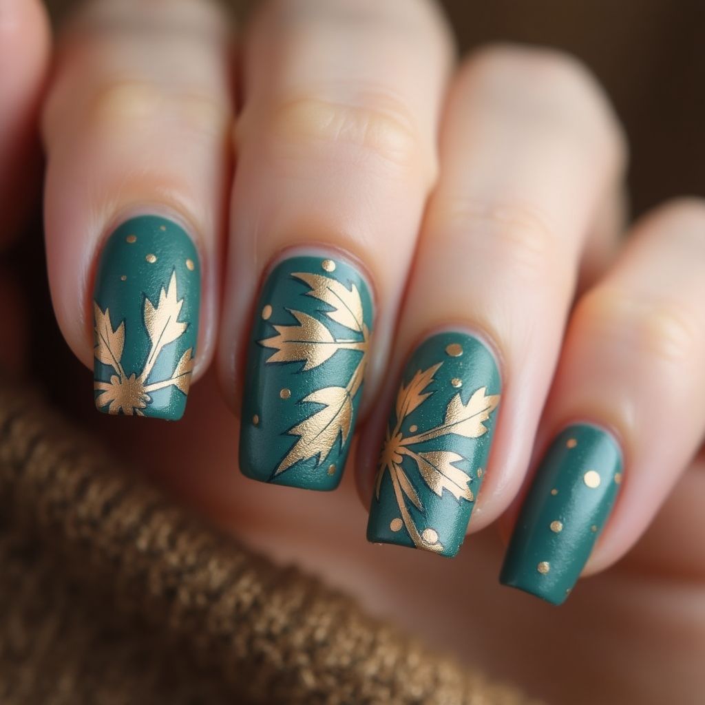 Teal Autumn Nail Design