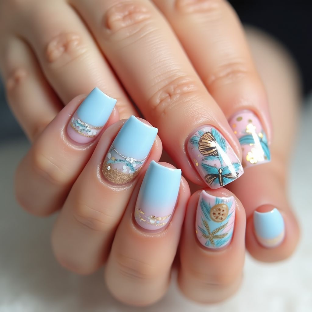 Baby Blue Summer Nail Design