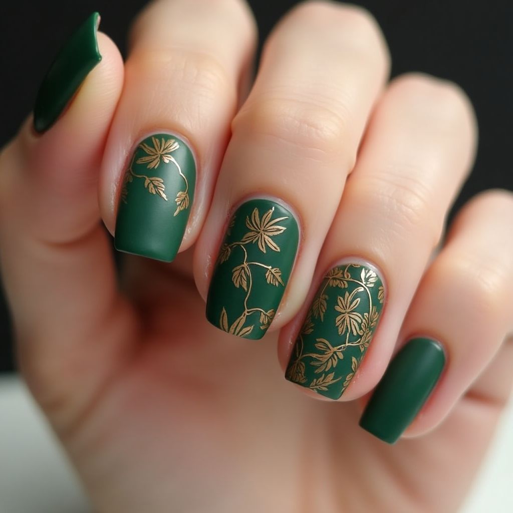 Emerald Green Autumn Nail Design