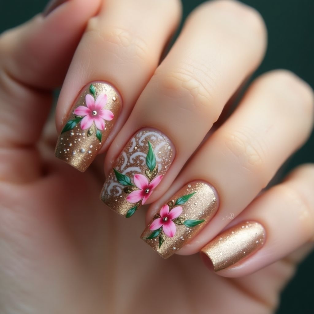 Bronze Spring Nail Design