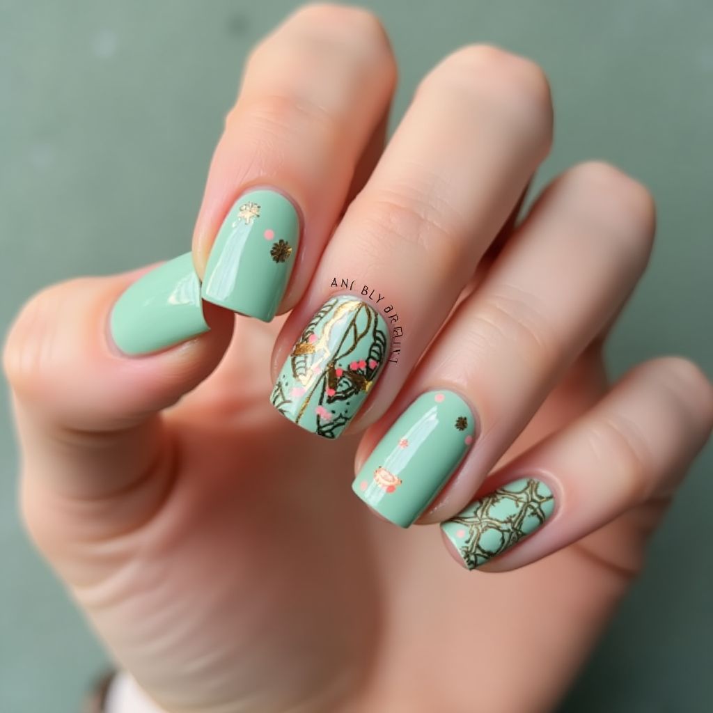 Mint Green Summer Nail Design