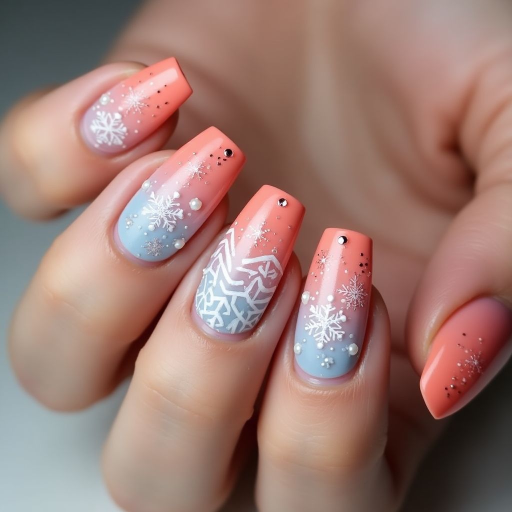 Coral Winter Nail Design
