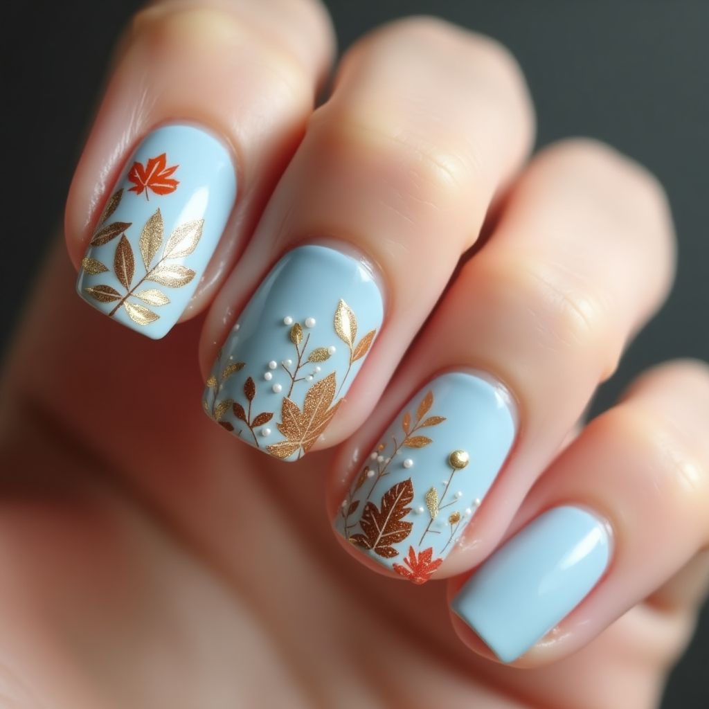 Baby Blue Autumn Nail Design
