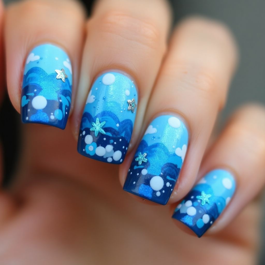 Blue Summer Nail Design