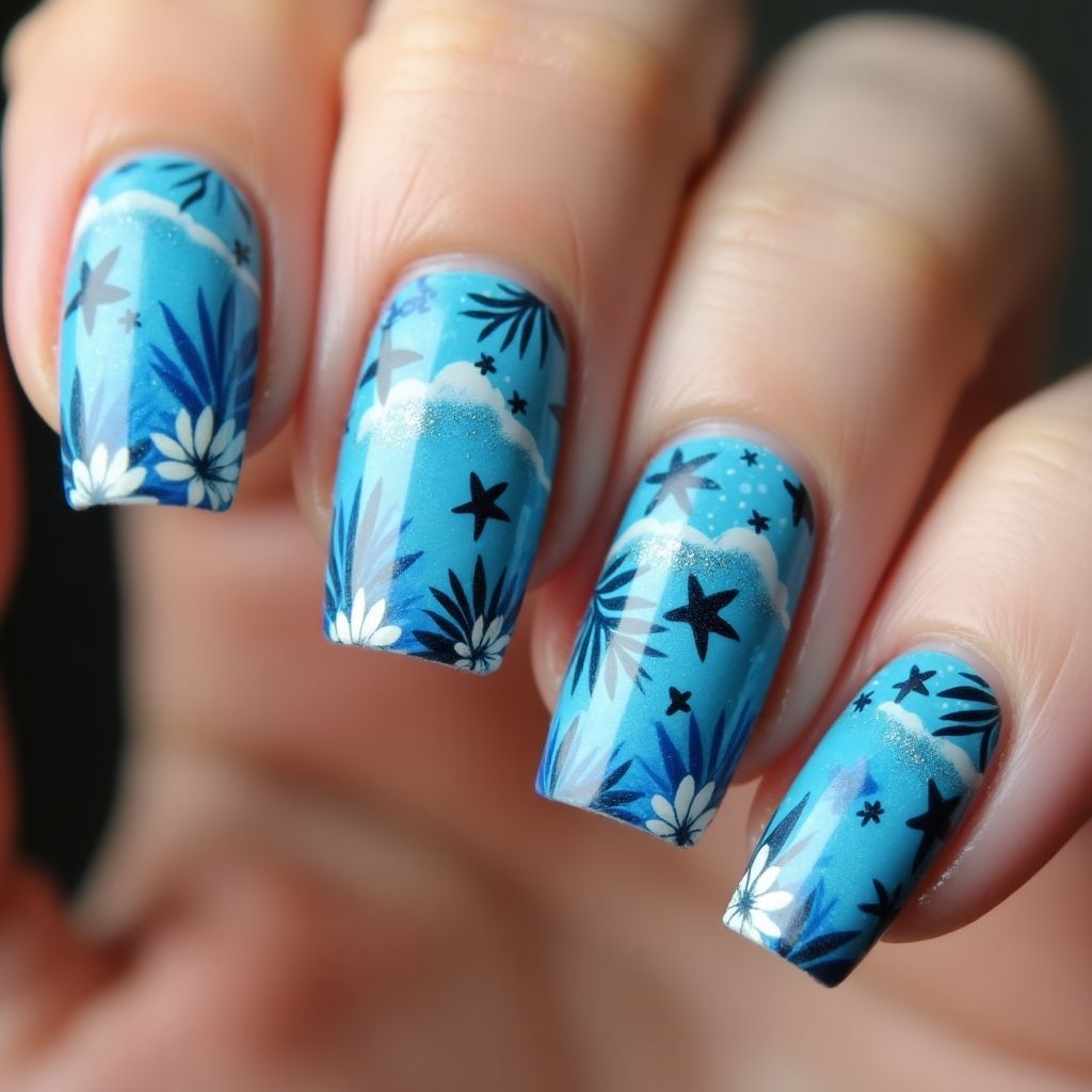 Blue Summer Nail Design