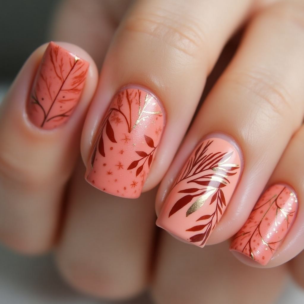 Coral Autumn Nail Design