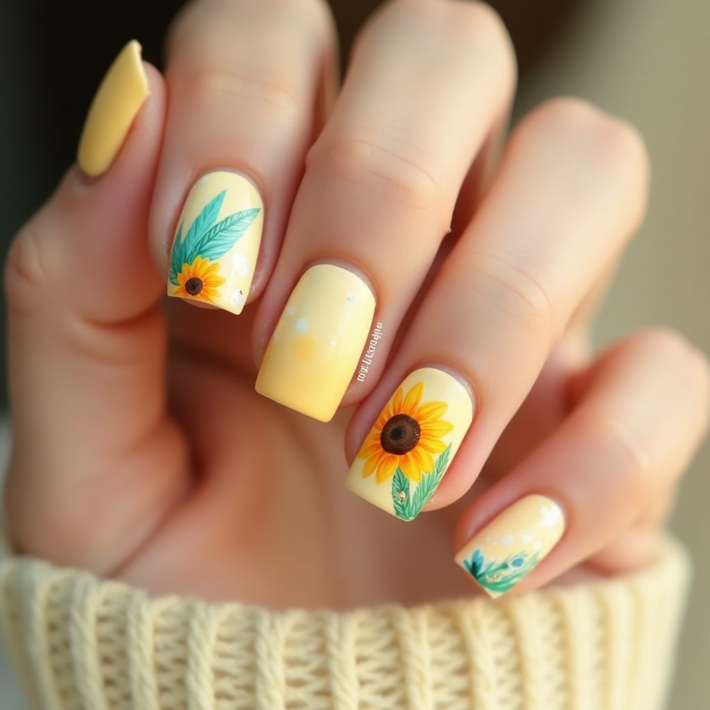 Pastel Yellow Summer Nail Design