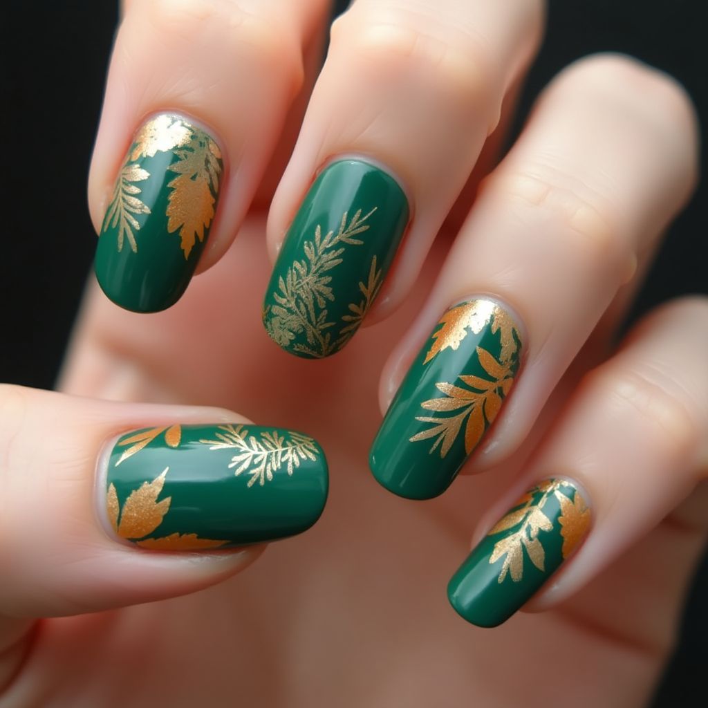 Emerald green Autumn Nail Design