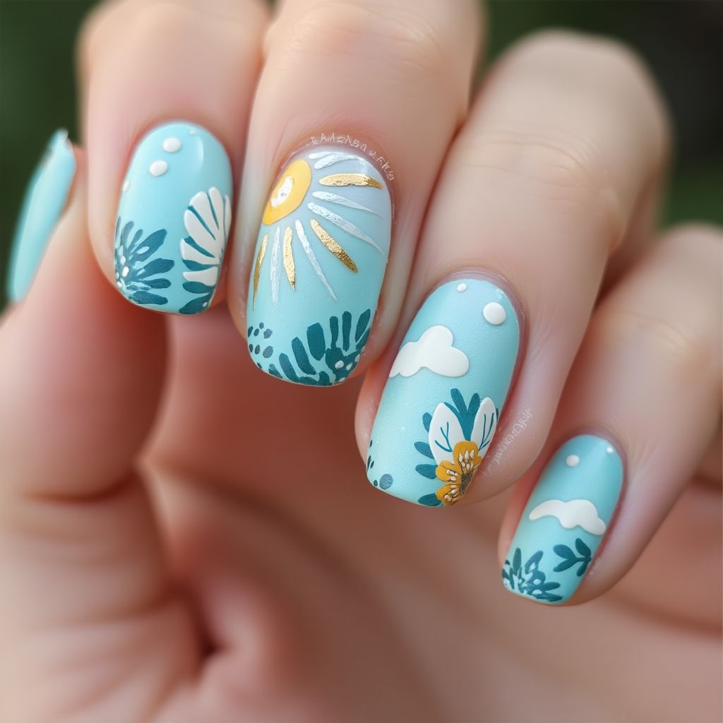 Sky Blue Summer Nail Design