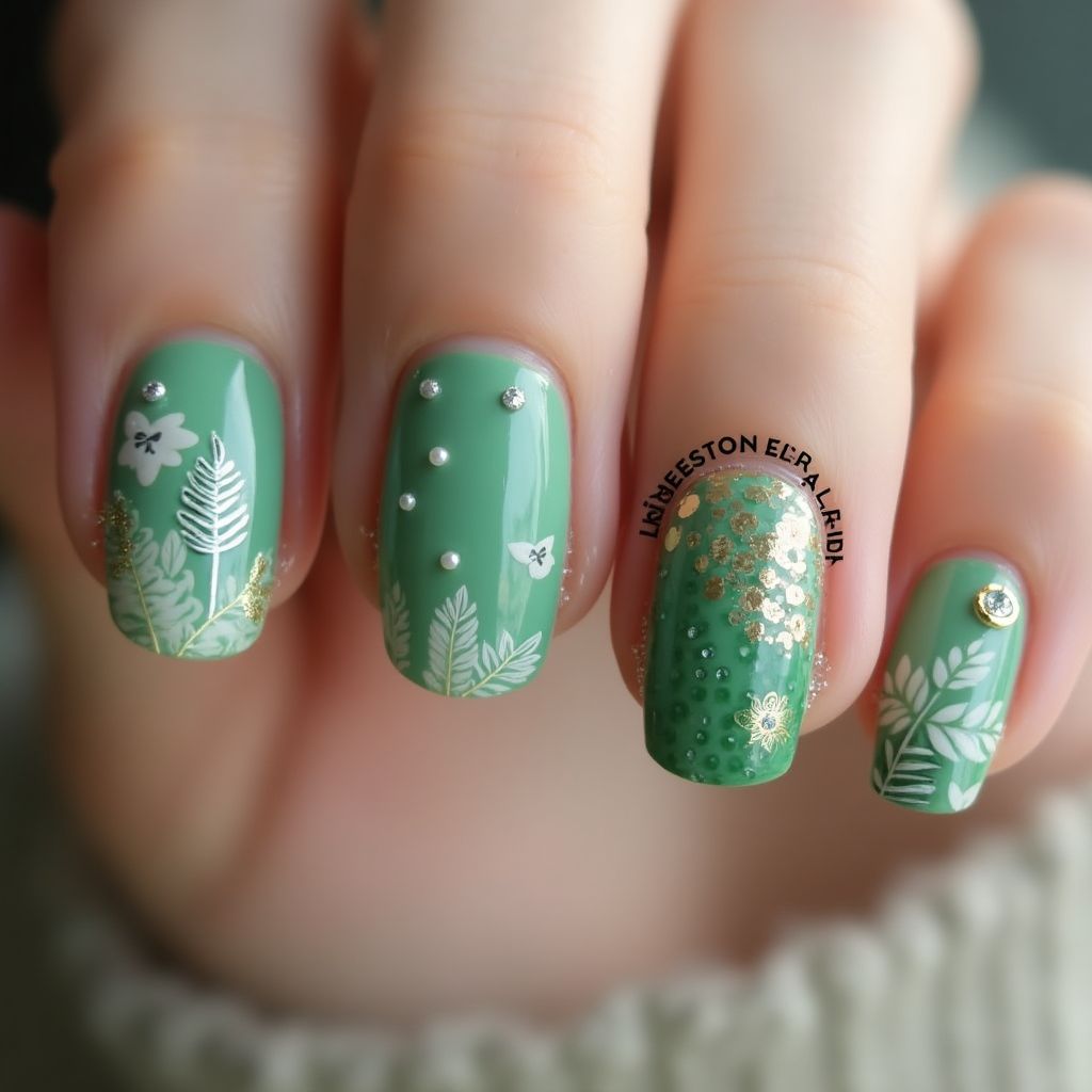 Emerald Green Spring Nail Design