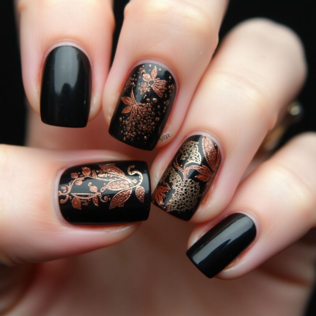 Black Autumn Nail Design