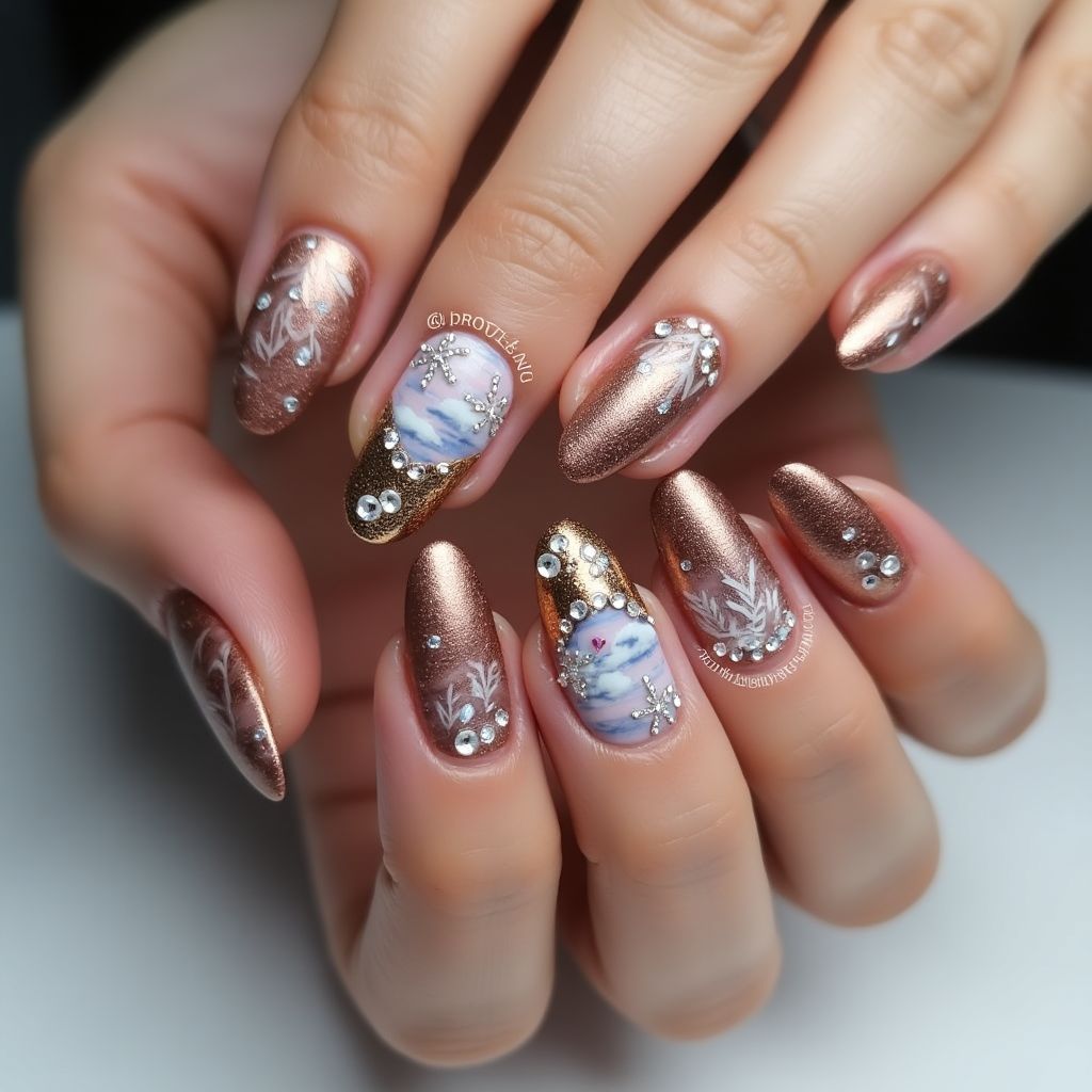 Bronze Winter Nail Design