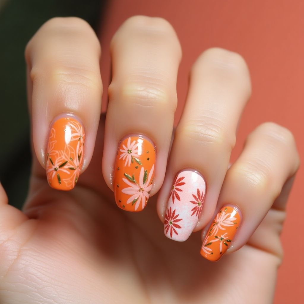 Orange Spring Nail Design