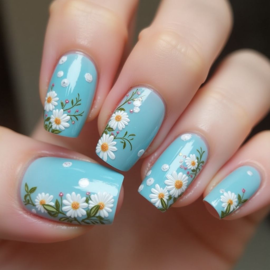 Sky Blue Spring Nail Design