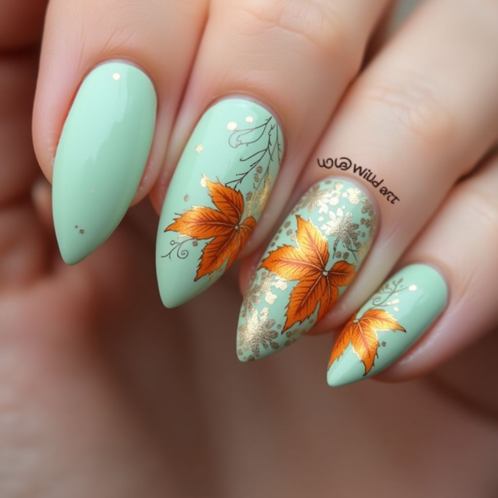 Mint Green Autumn Nail Design