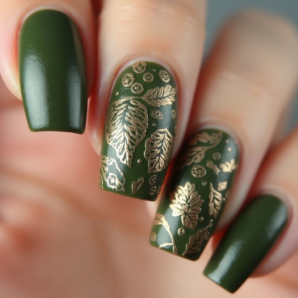 Olive Green Autumn Nail Design