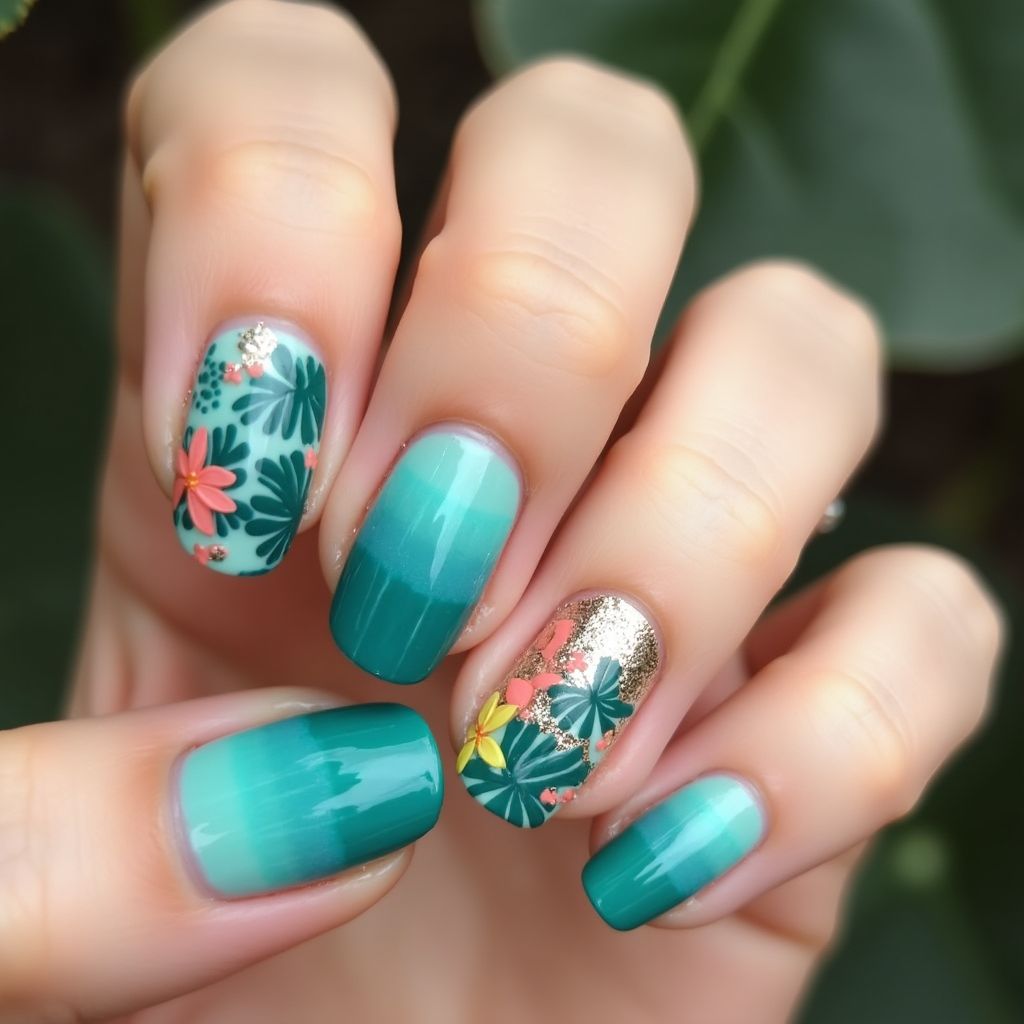 Teal Summer Nail Design
