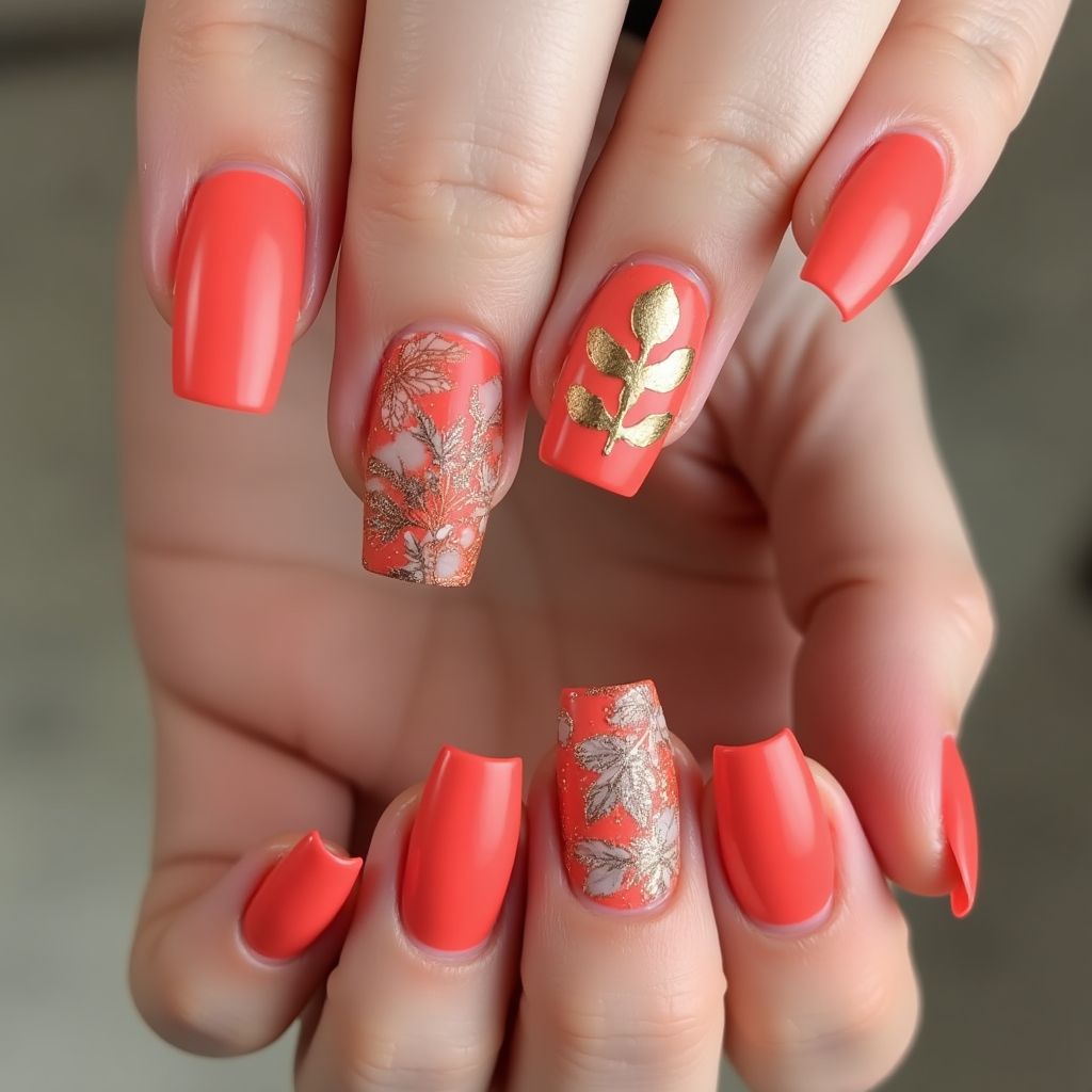Coral Autumn Nail Design