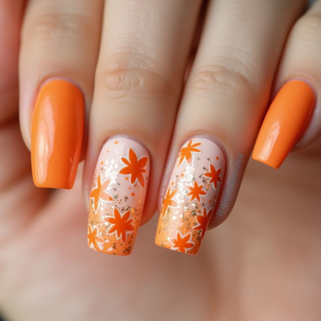 Orange Spring Nail Design