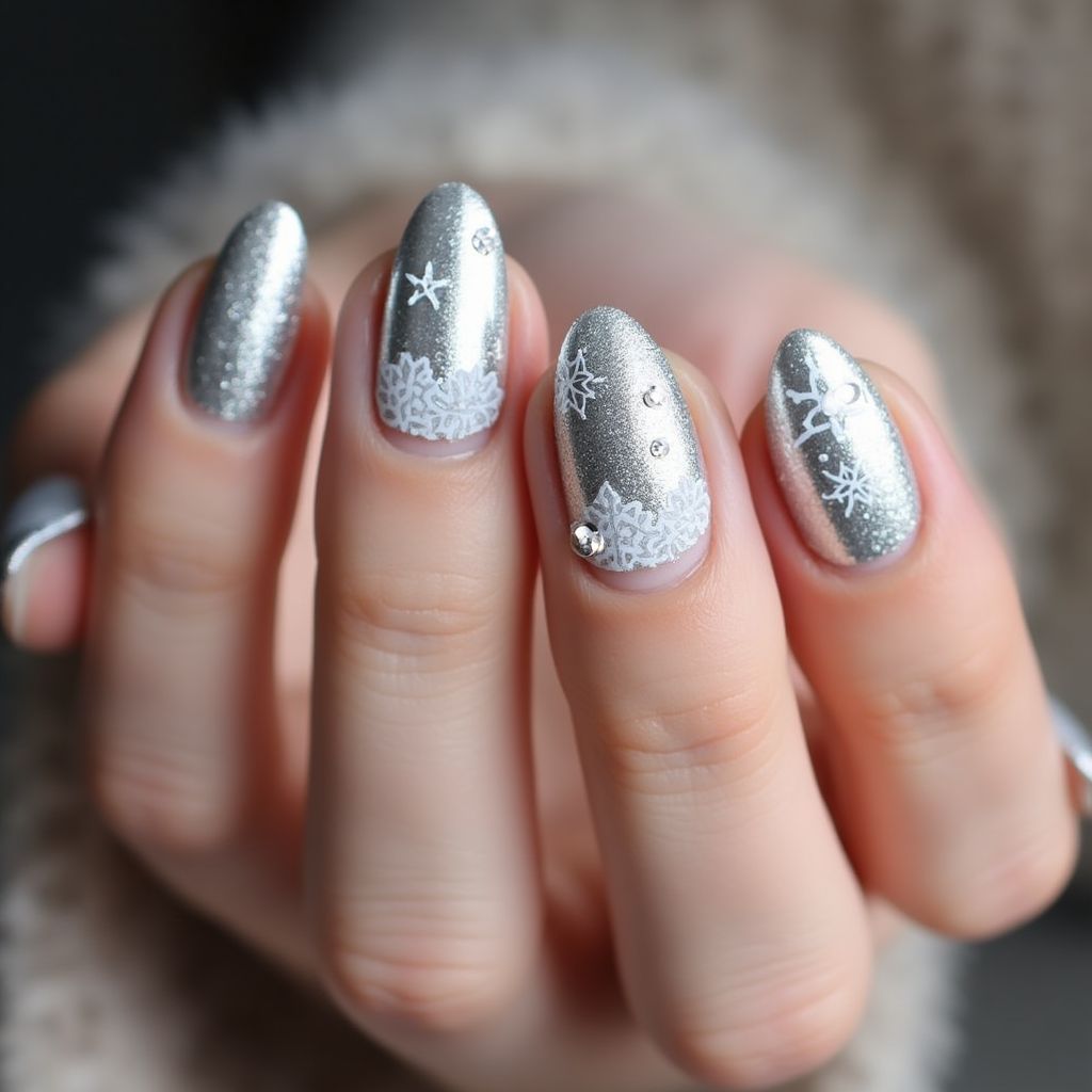Silver Winter Nail Design
