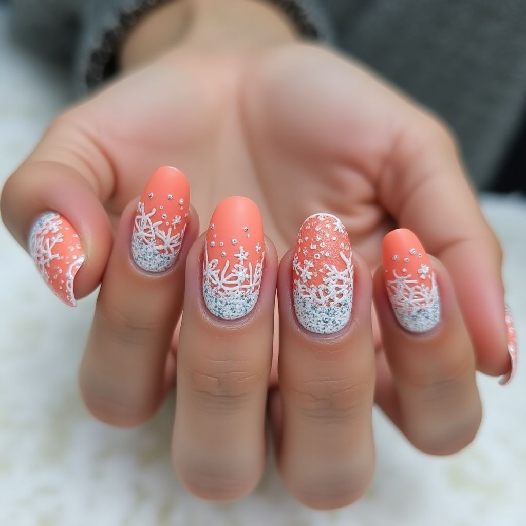 Coral Winter Nail Design