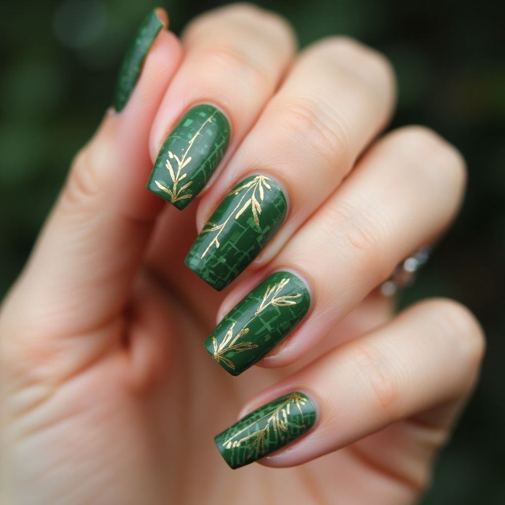 Green Autumn Nail Design