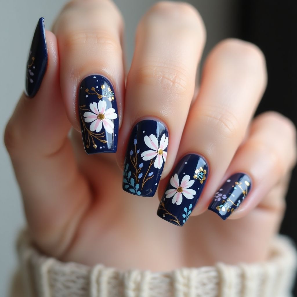 Navy blue Spring Nail Design