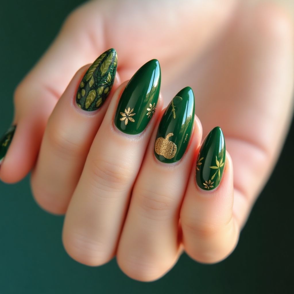 Green Autumn Nail Design