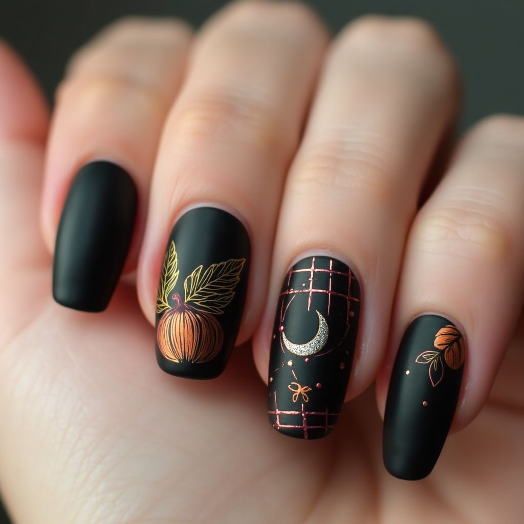 Black Autumn Nail Design