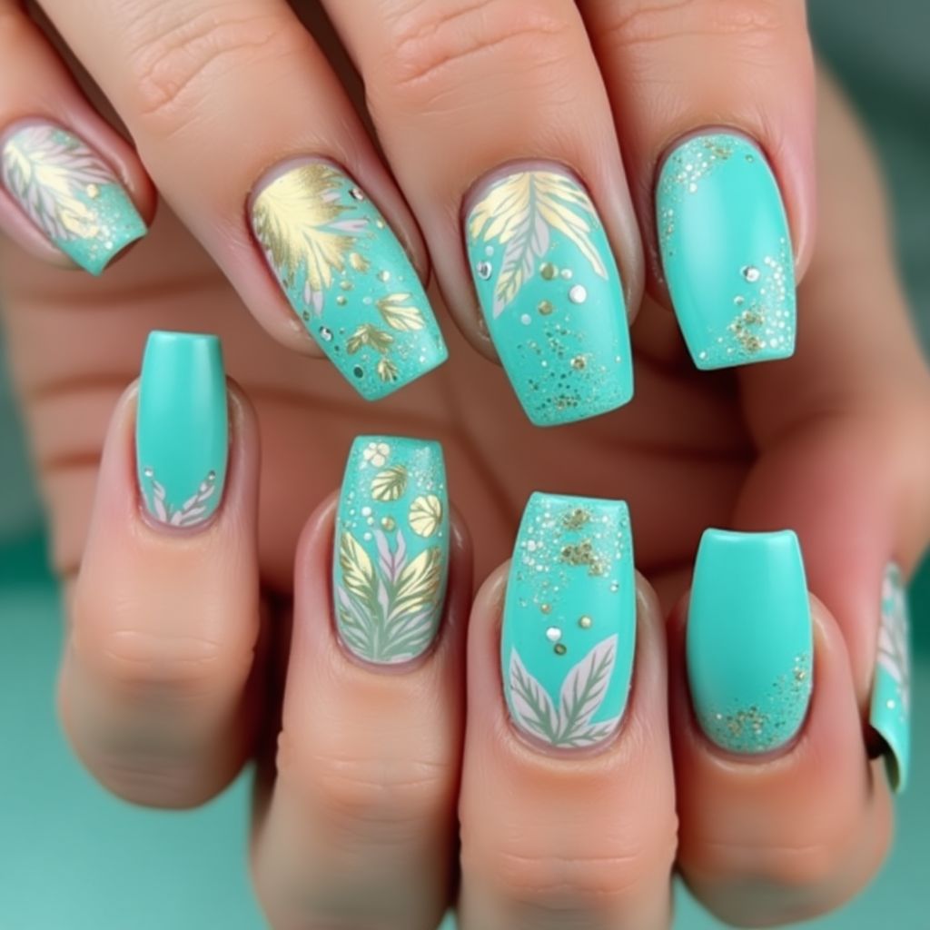 Turquoise Summer Nail Design