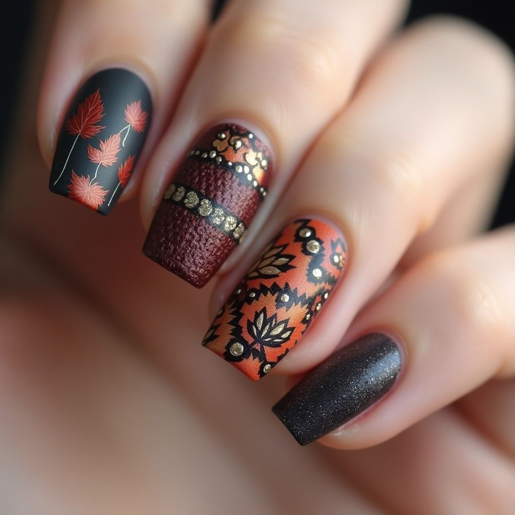 Charcoal Gray Autumn Nail Design