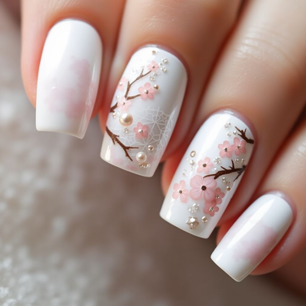 White Spring Nail Design