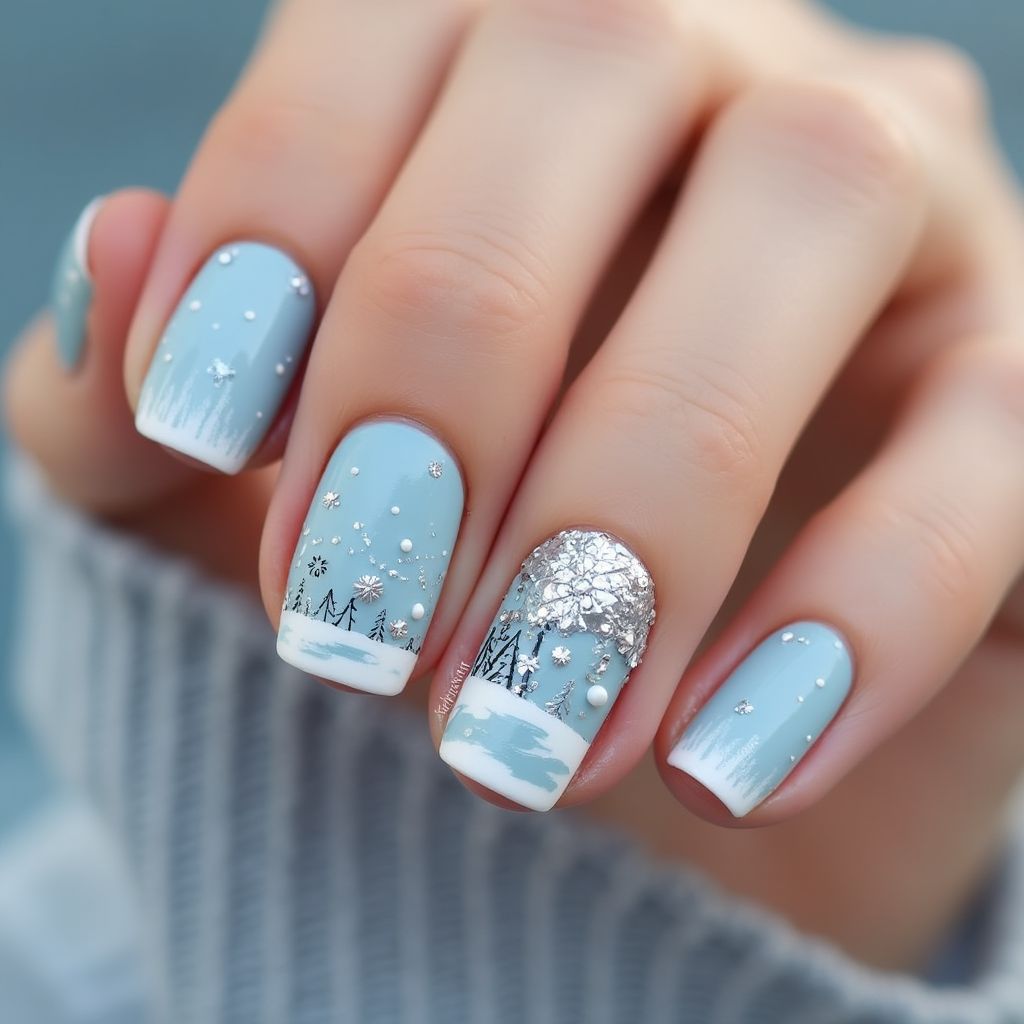 Sky Blue Winter Nail Design