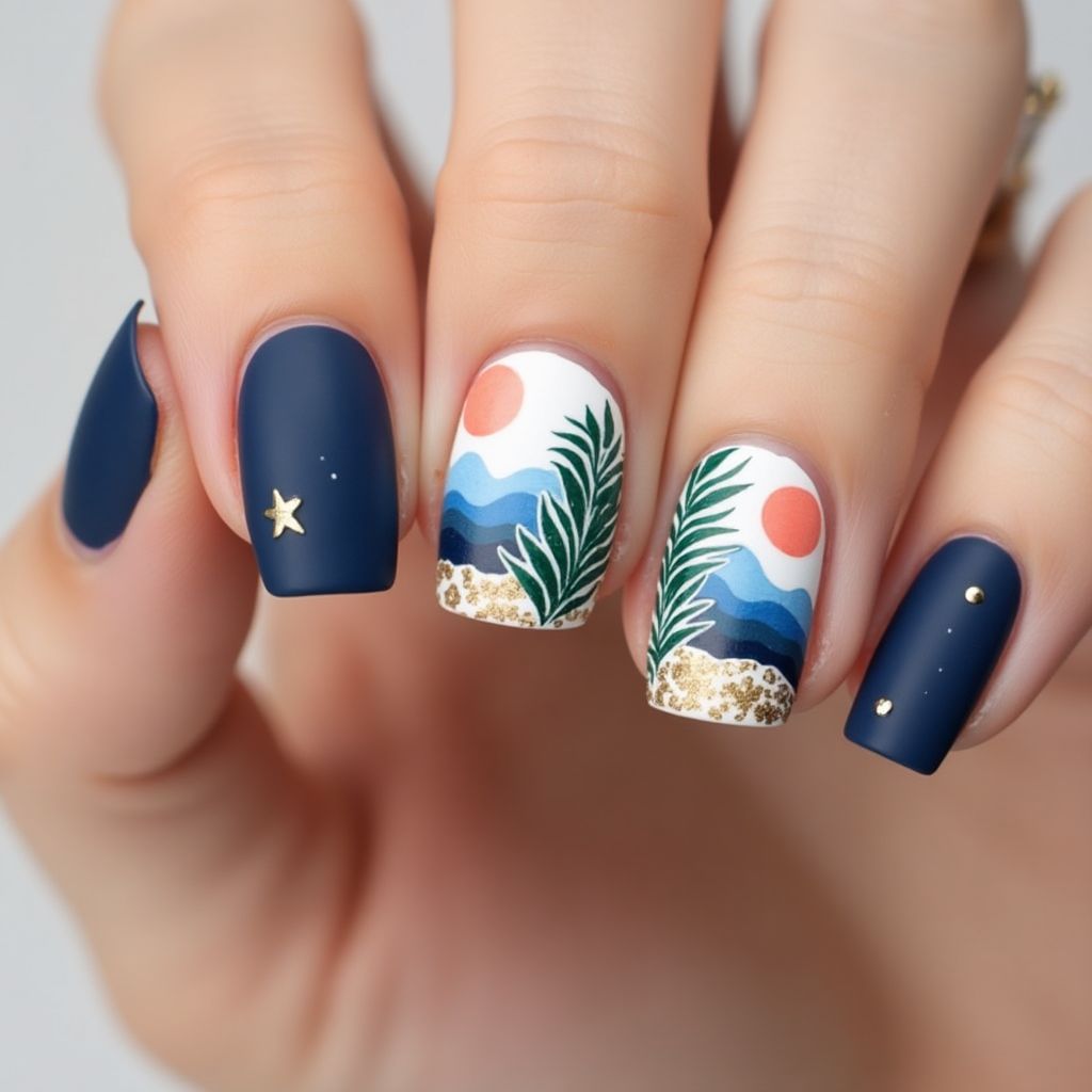 Navy Blue Summer Nail Design