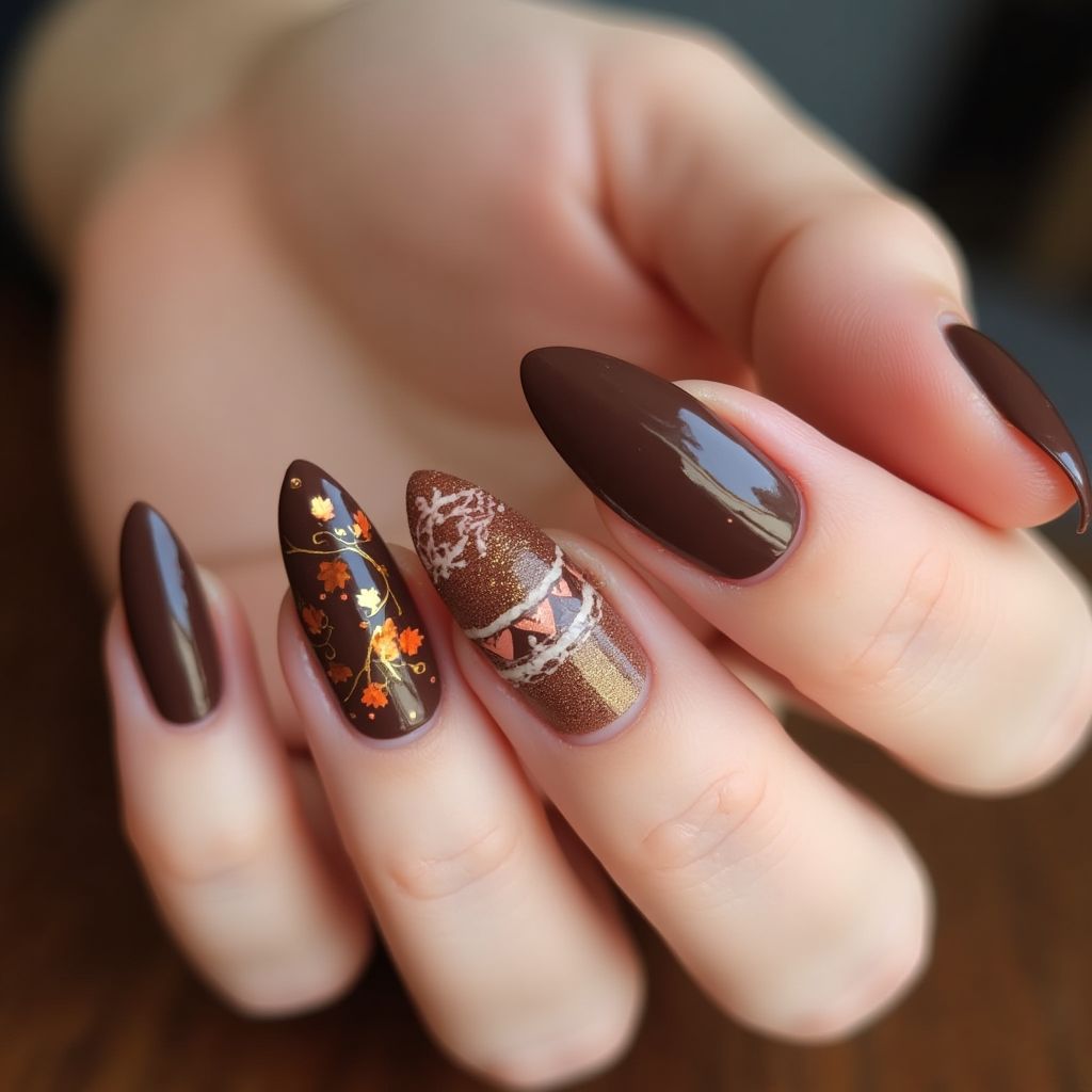 Chocolate Brown Autumn Nail Design