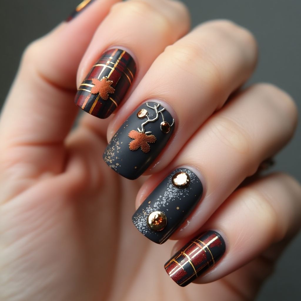 Charcoal Gray Autumn Nail Design