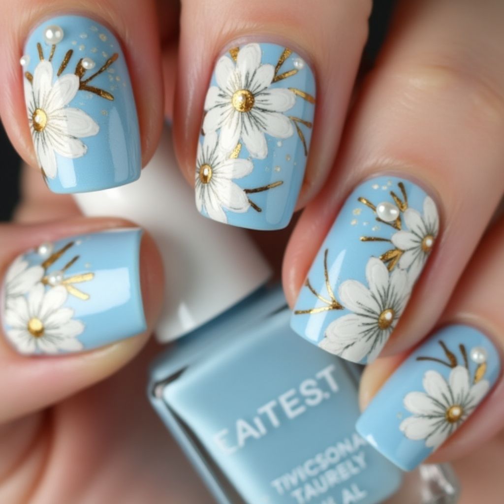 Baby blue Spring Nail Design