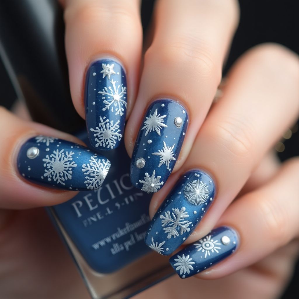 Navy Blue Winter Nail Design