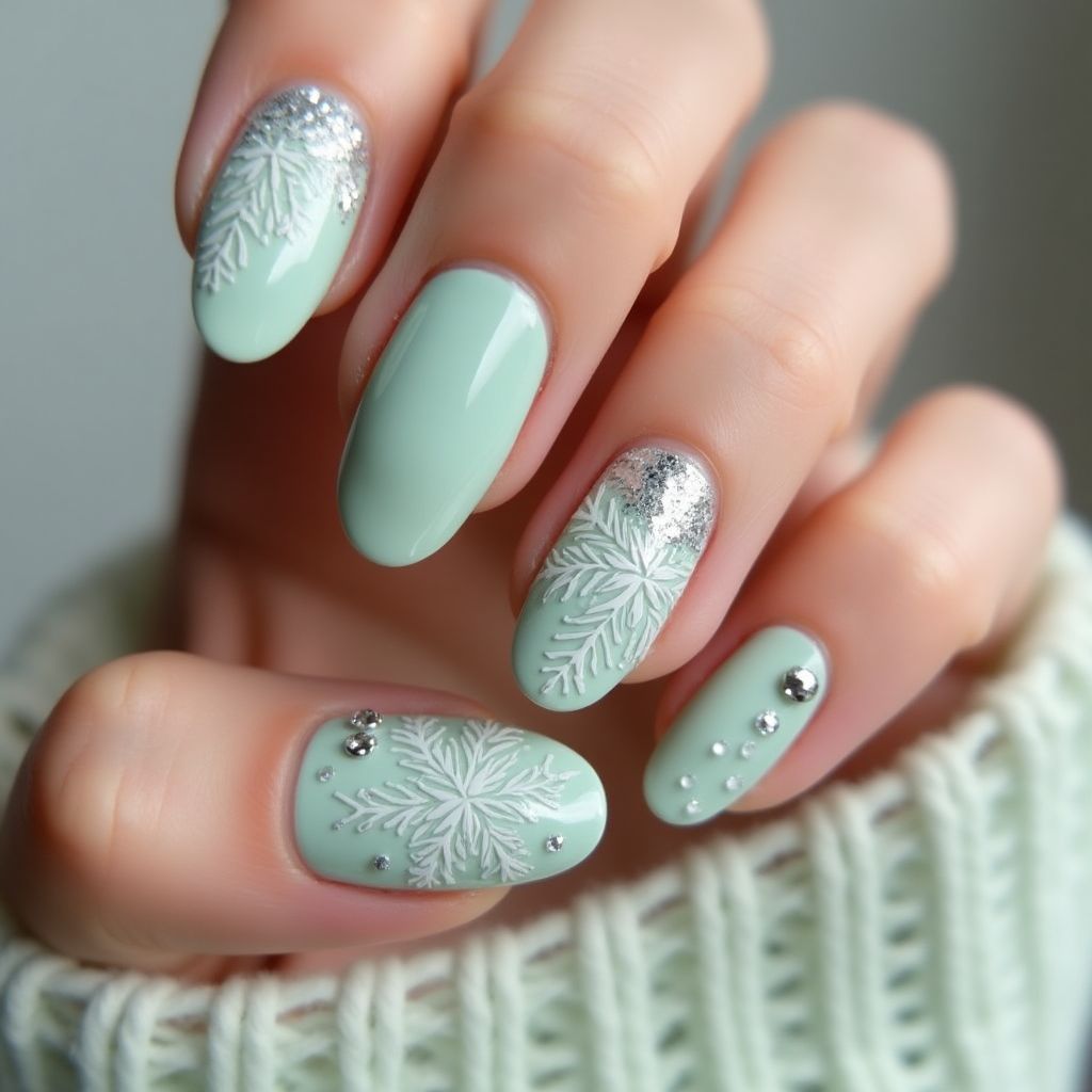 Mint Green Winter Nail Design
