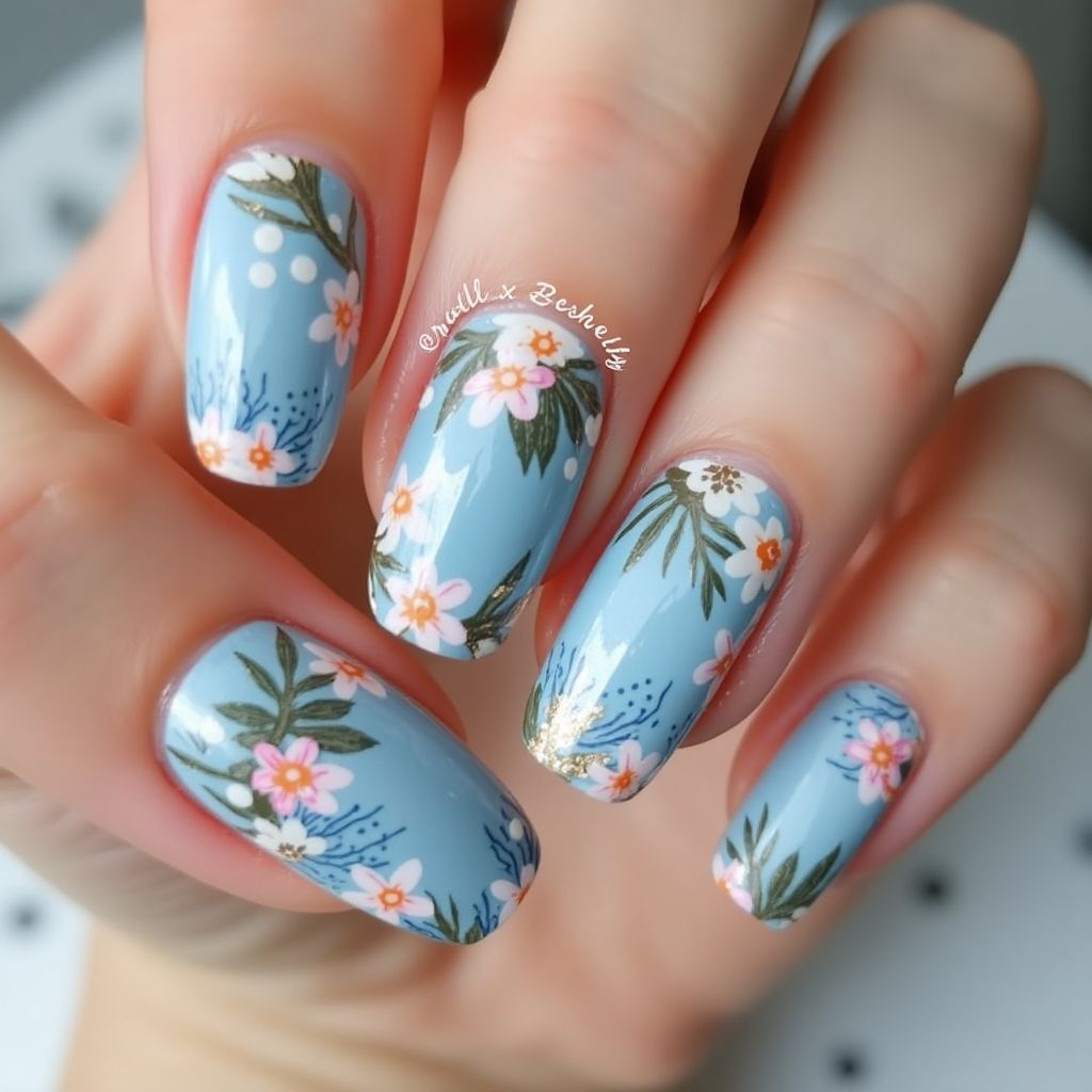 Baby Blue Summer Nail Design