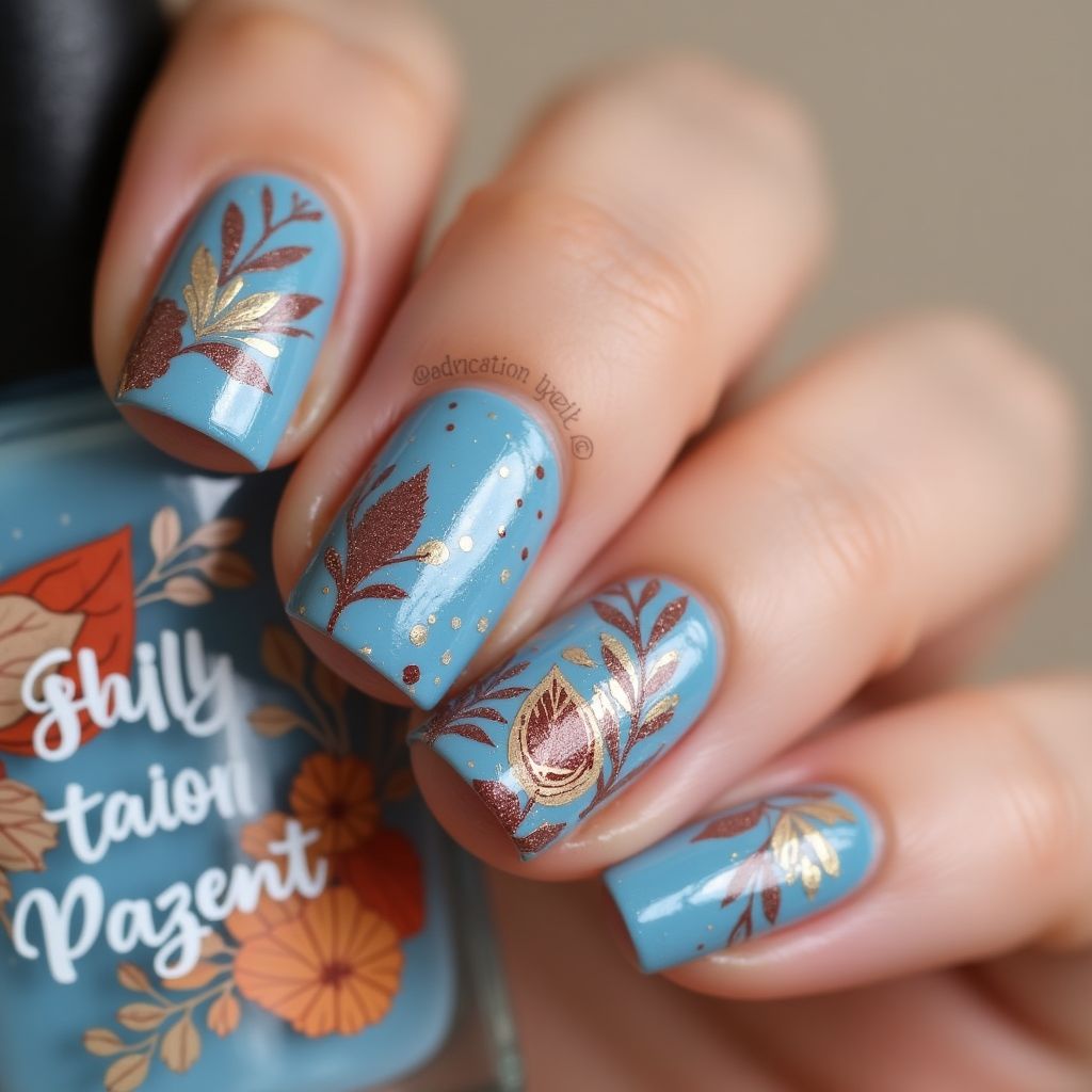 Sky blue Autumn Nail Design