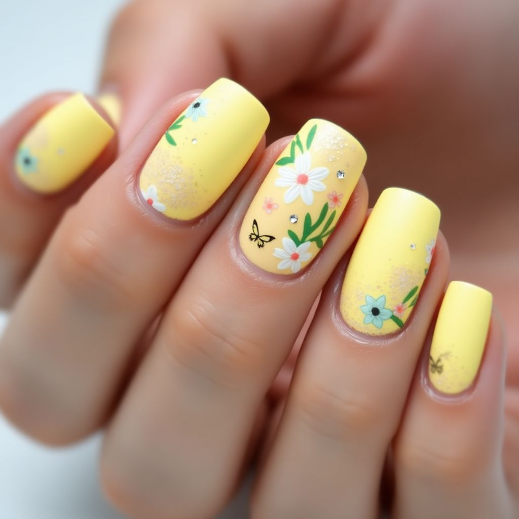 Pastel Yellow Spring Nail Design